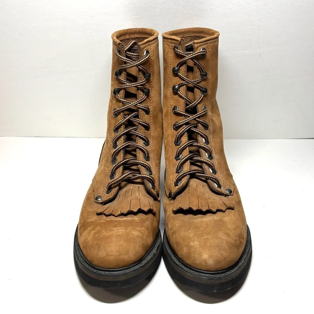 Rhino Work Boots Mens Size 8.5 Tan Nubuck Leather Kiltie Lace Up Gorpcore Hiking